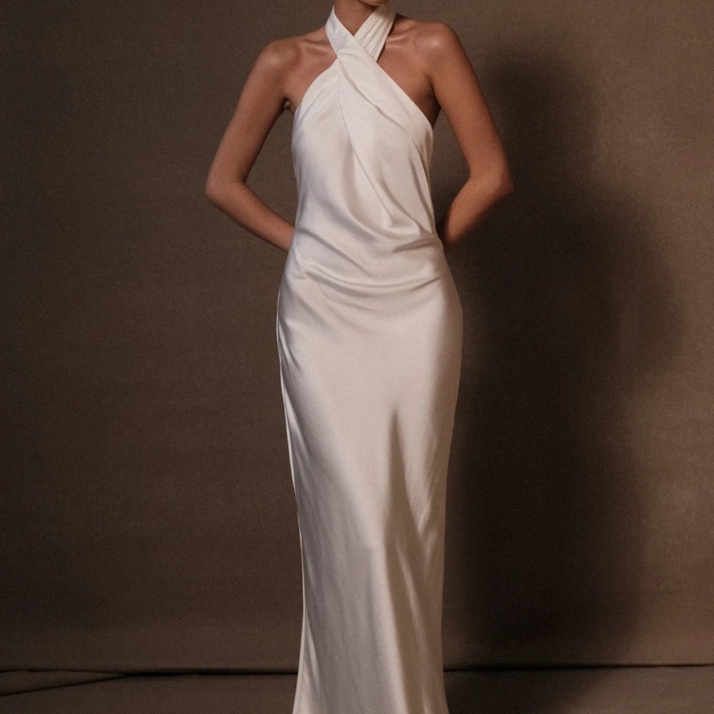 Meshki Laura Halter Satin Gown - White